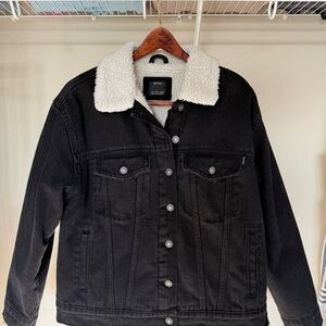 Bershka Black Jacket with Cream Sherpa Lining